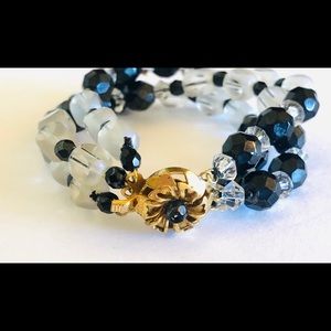 Vintage Black and Clear Glass Crystal Bracelet